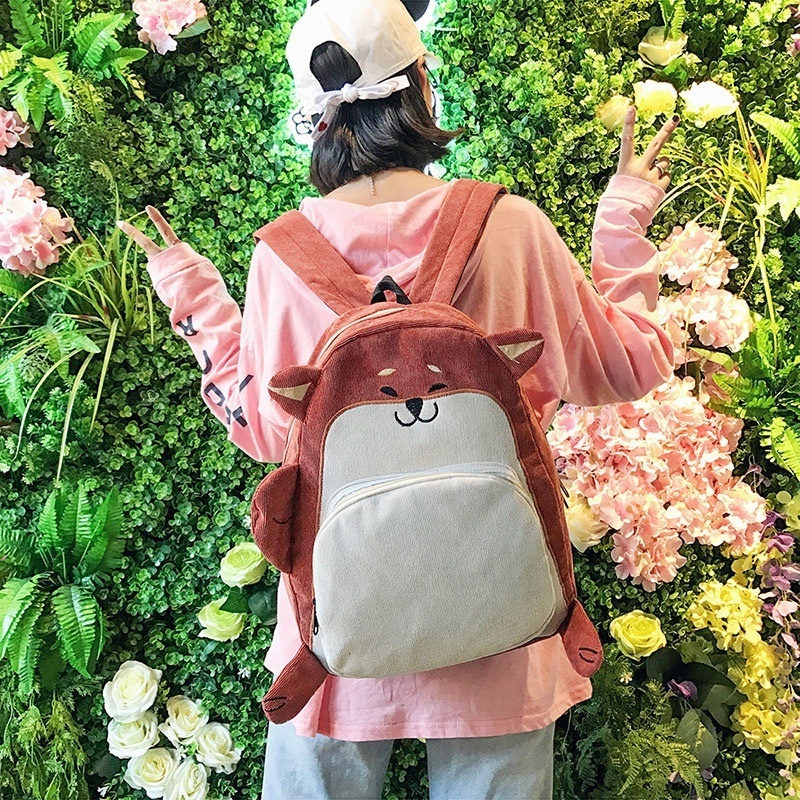 Corduroy Soft Animal Dog Print Kindergarten Toddler Cute Toddler Children Schoolbag Canvas Backpack 2021 Kids School Bags