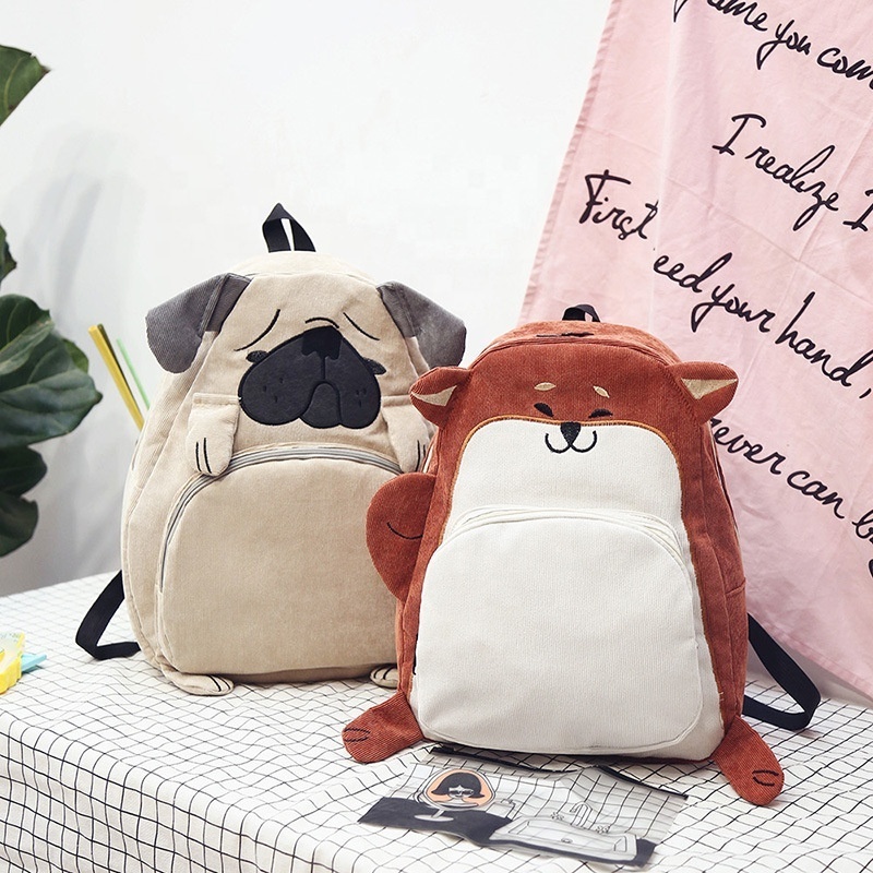 Corduroy Soft Animal Dog Print Kindergarten Toddler Cute Toddler Children Schoolbag Canvas Backpack 2021 Kids School Bags