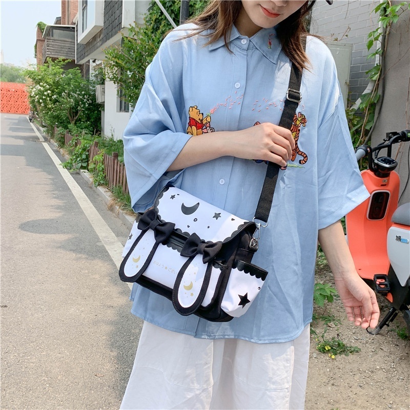 Anime Star Moon Bunny Rabbit Ear Open Cover Cute Colorful Shoulder Mini Messenger Fashion Tote Canvas Crossbody Fabric Purse Bag