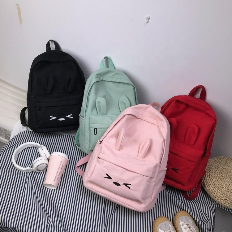 Solid Color Bunny Rabbit Ears Cute Animal Large Capacity Vitality Unisex Fashion Kids Teens Girl Children School Bag Backpack