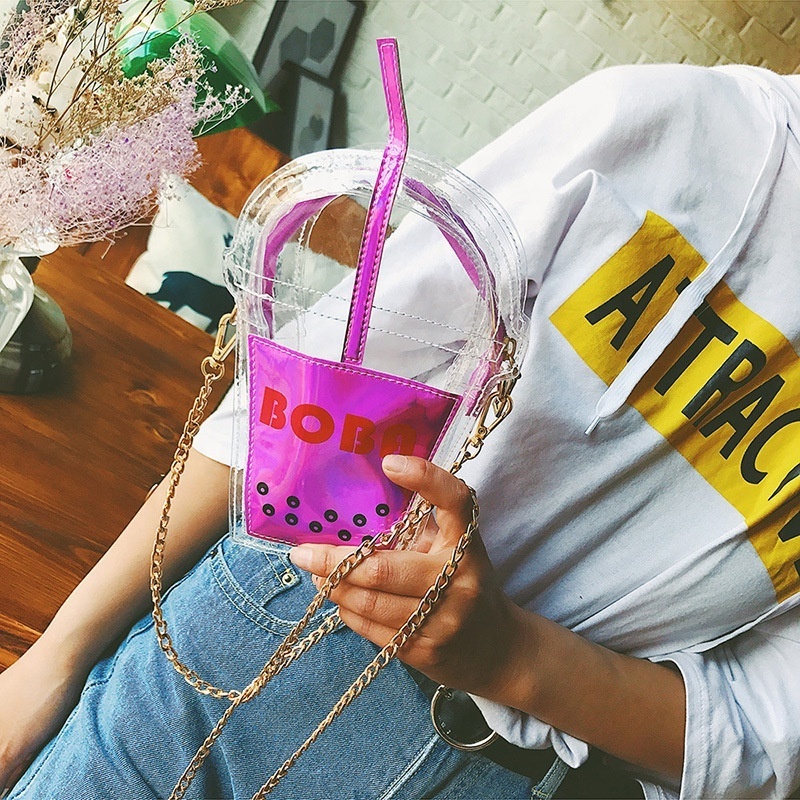 Cute Drink Cup Clear Transparent Totes Shoulder Summer Girls Women Laser 2021 Fashion Small Kids Jelly Crossbody Bags Handbag