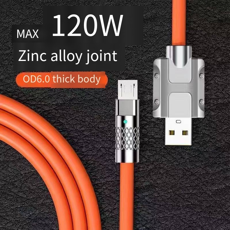 New Arrivals 120w Zinc Alloy Liquid Silicone Usb Mobile Phone Data Fast Charging Micro Usb Charger Data Cable