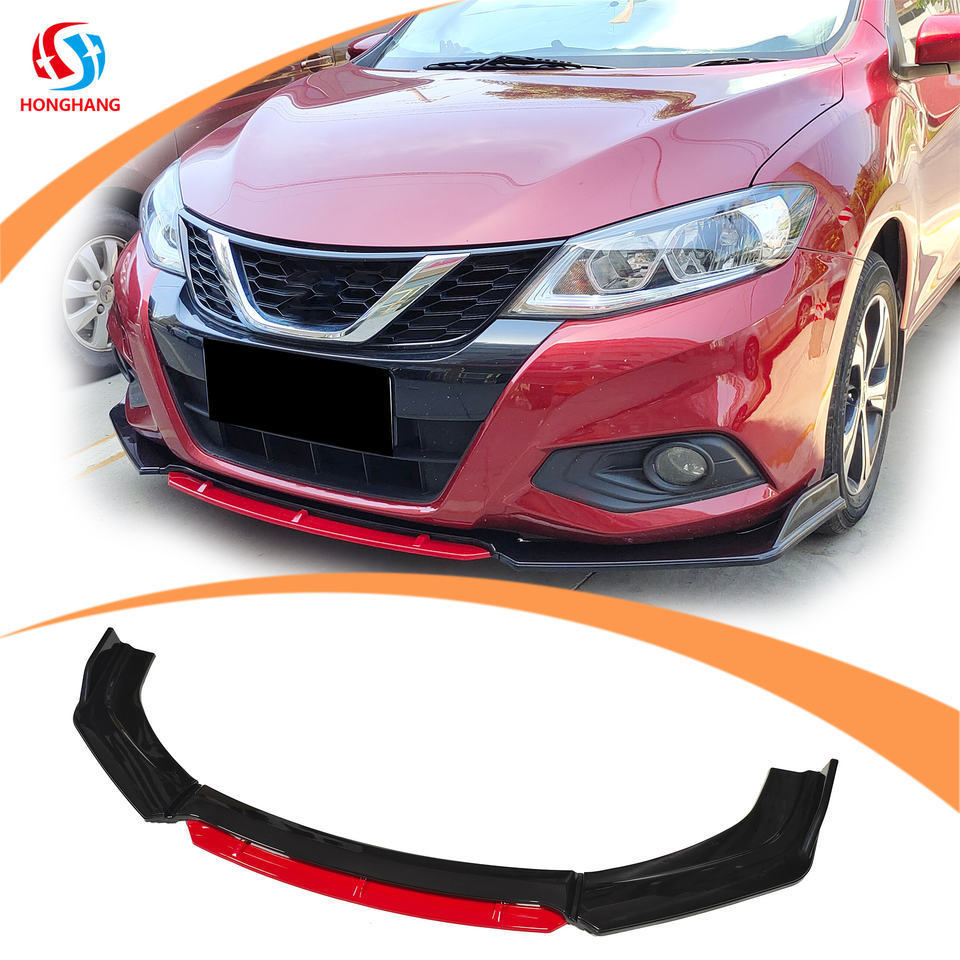 Honghang Factory Sale 4-stage Car universal Front Bumper Splitter Lip, Black+Red Front Bumper Lip Front Lips for all car