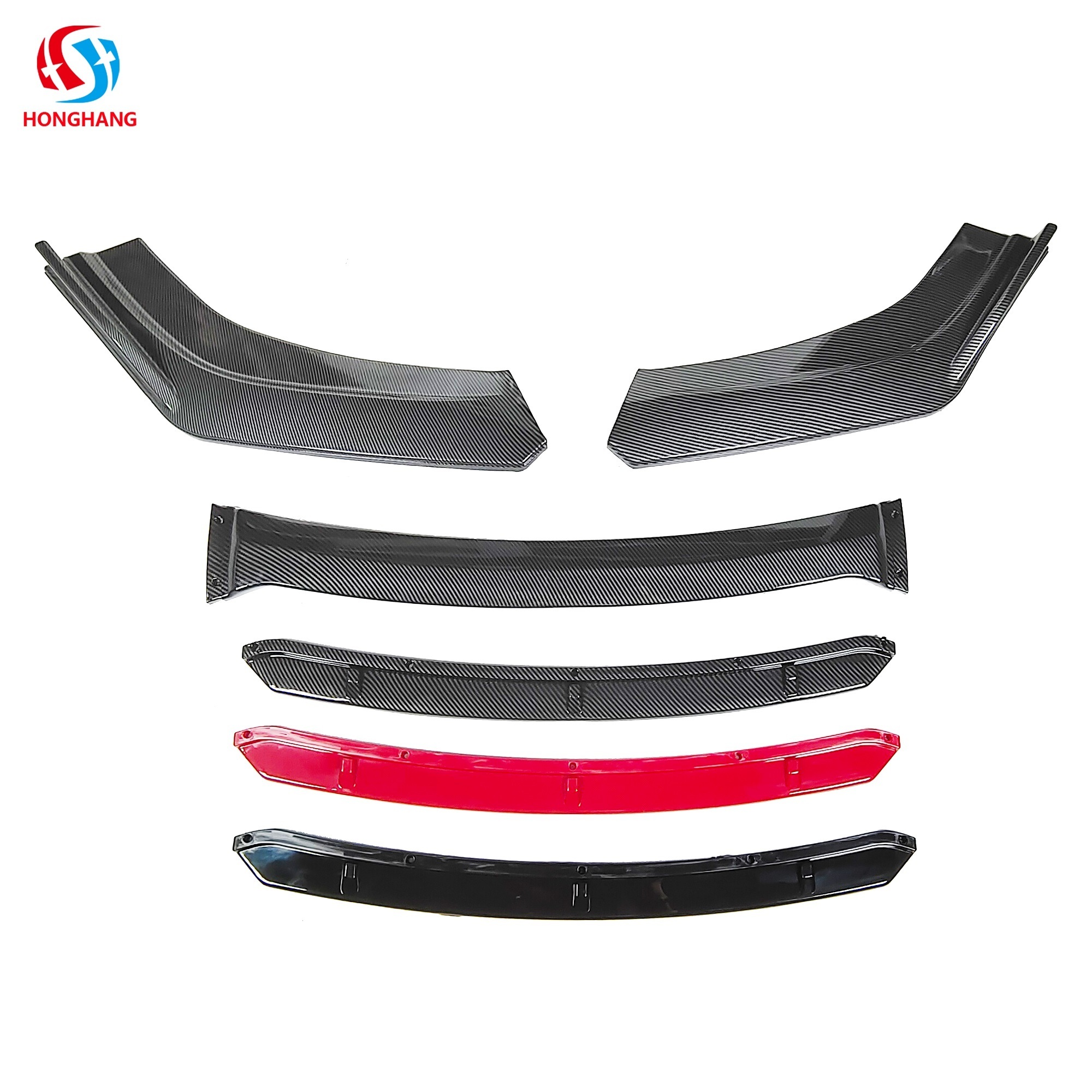 Honghang Factory Sale 4-stage Car universal Front Bumper Splitter Lip, Black+Red Front Bumper Lip Front Lips for all car