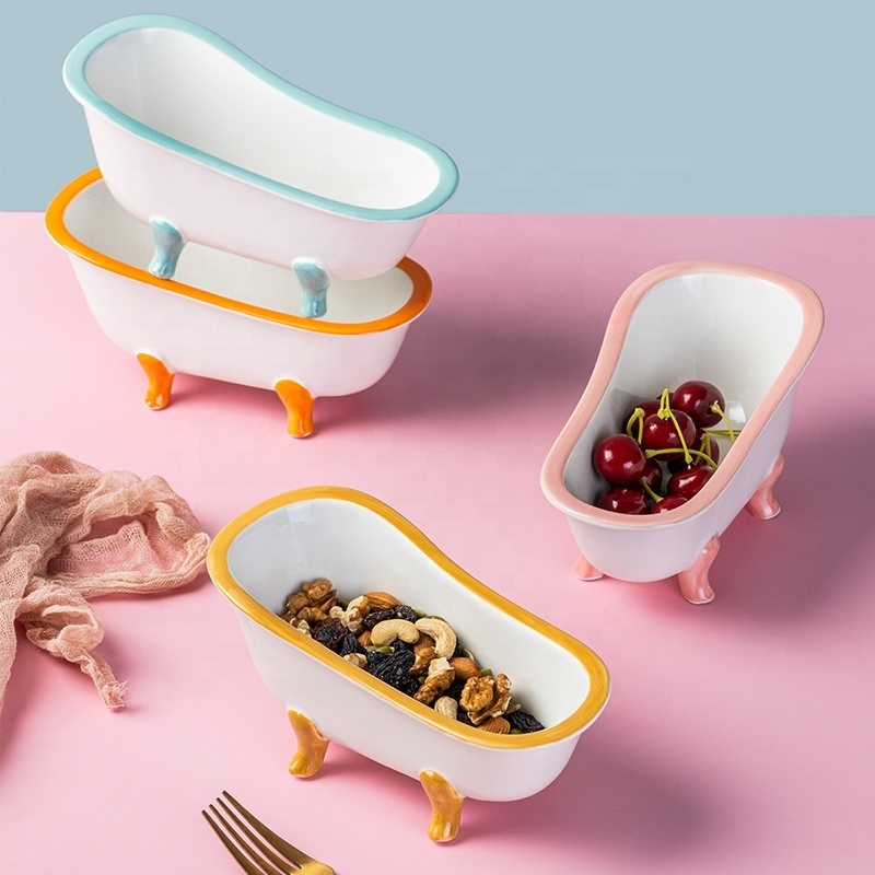 Creative New Design Mini Bathtub Shaped Dessert Ceramic Bowl With Color Edge And Color Feet DIY Tasty Lce Bear Silicone Mould