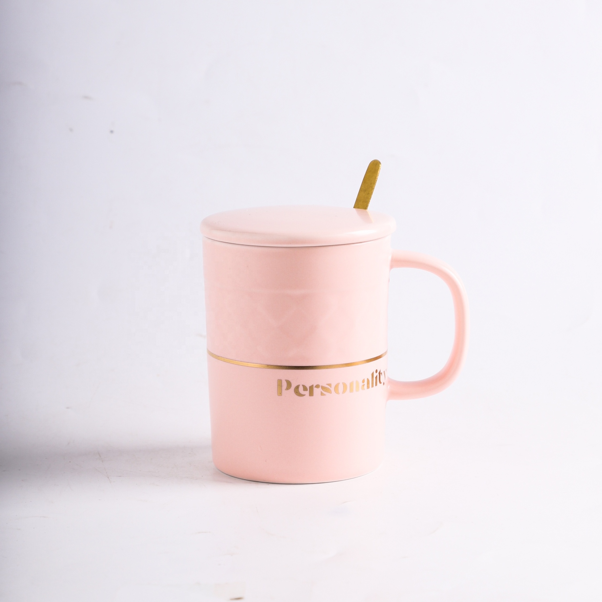 New Product Creative Modern Design Of Ceramic Pink Cup With Grapheme Golden Decal