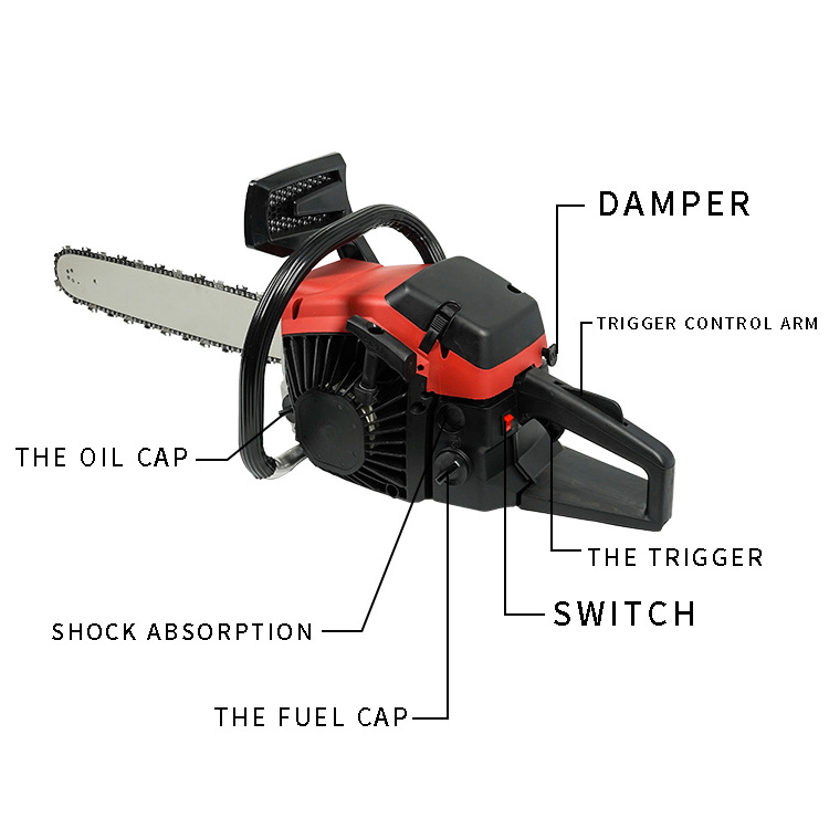 New Hot Sale Recoil Start Industrial 2 Stroke 58CC Petrol Powered Handed Gas Gasoline Chainsaw for Farm Garden Wood Cutting