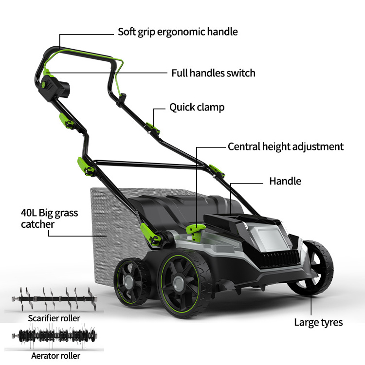 HS Hot Sale Cheap Tool-Free & Foldable 3 in 1 Handle Lawn Rake Ractor Scarifyer 3600Rmp Electric Dethatcher Scarifier