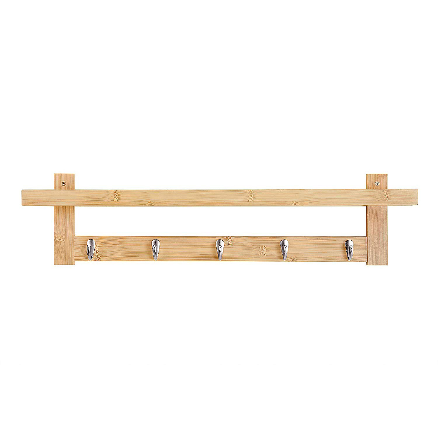 Bamboo Wooden Wall Shelf With Cloth Hook Entryway Organizer Coat Hooks key Rack Holder