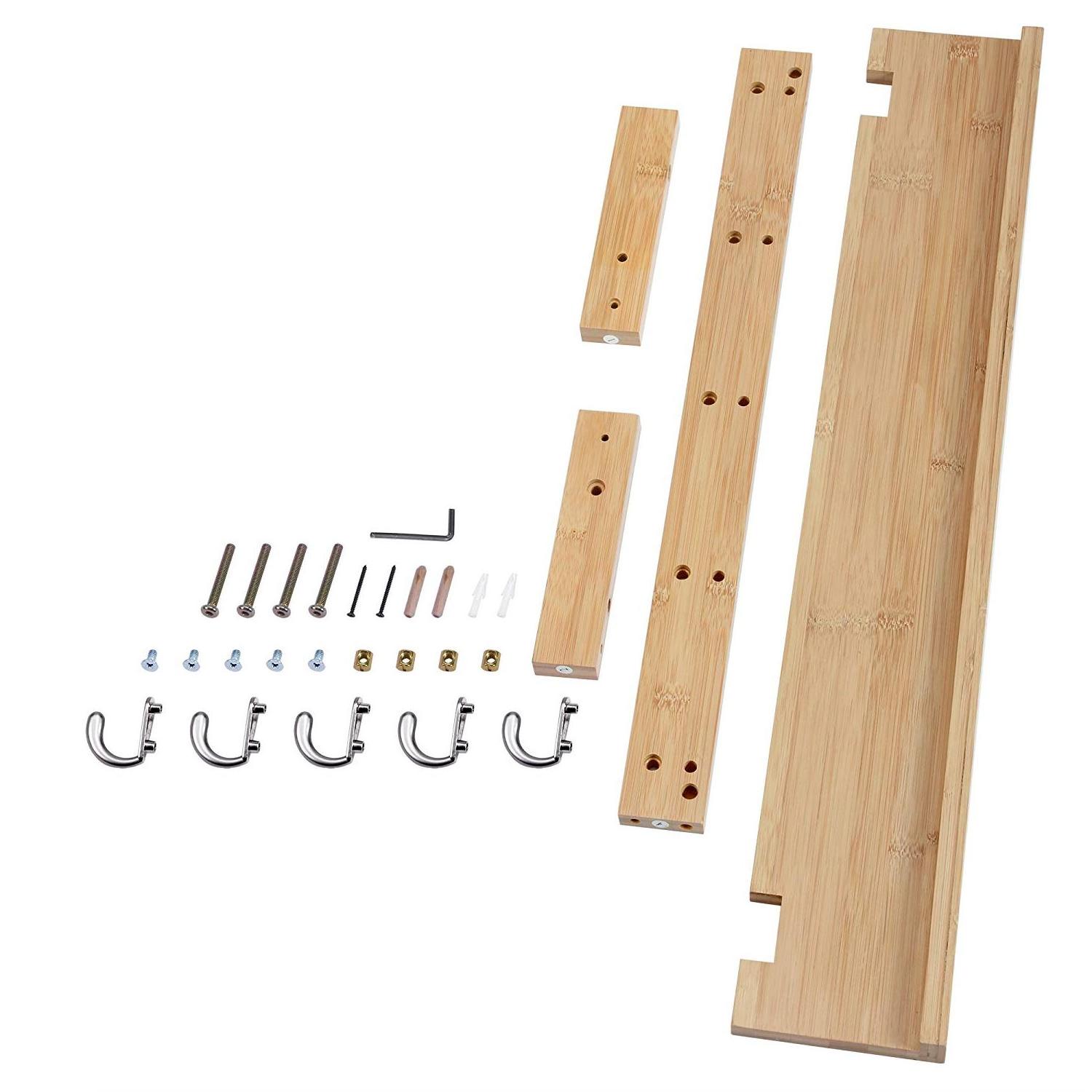 Bamboo Wooden Wall Shelf With Cloth Hook Entryway Organizer Coat Hooks key Rack Holder