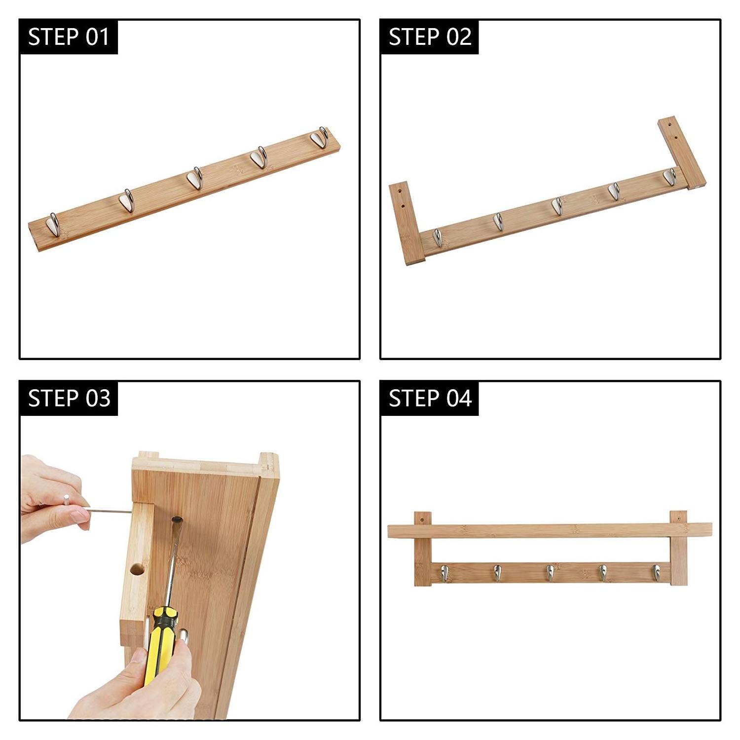 Bamboo Wooden Wall Shelf With Cloth Hook Entryway Organizer Coat Hooks key Rack Holder