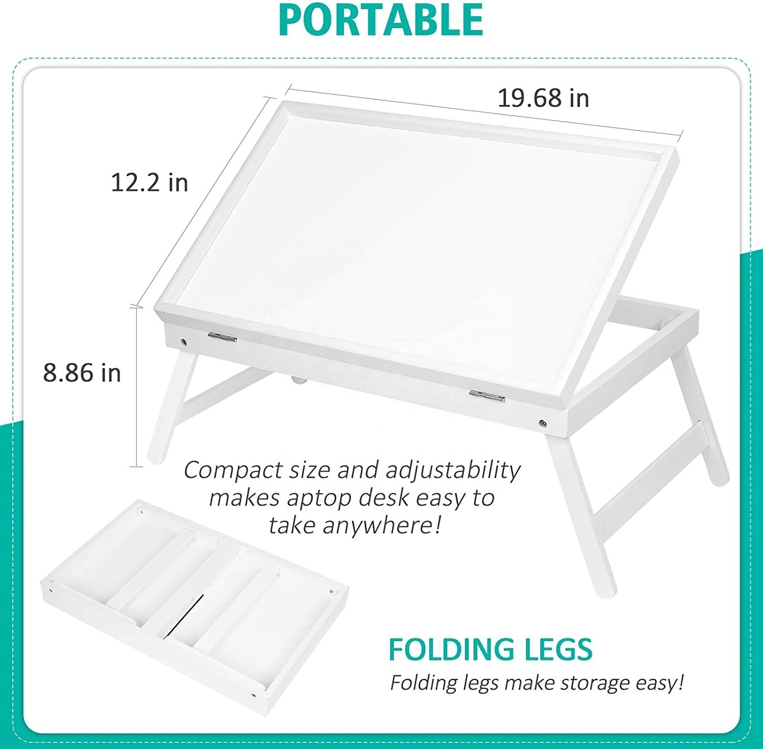 Hot Seller Withte Breakfast Table Portable Folding Laptop Table Wood Folding Computer Desk On The Bed