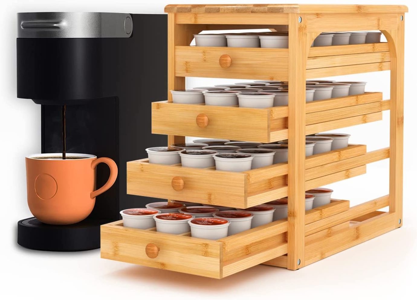 Bamboo Coffee Holder Coffee Station Pods Organizer Accessories Counter Top Coffee Pod Holder Rack Storage Organizer