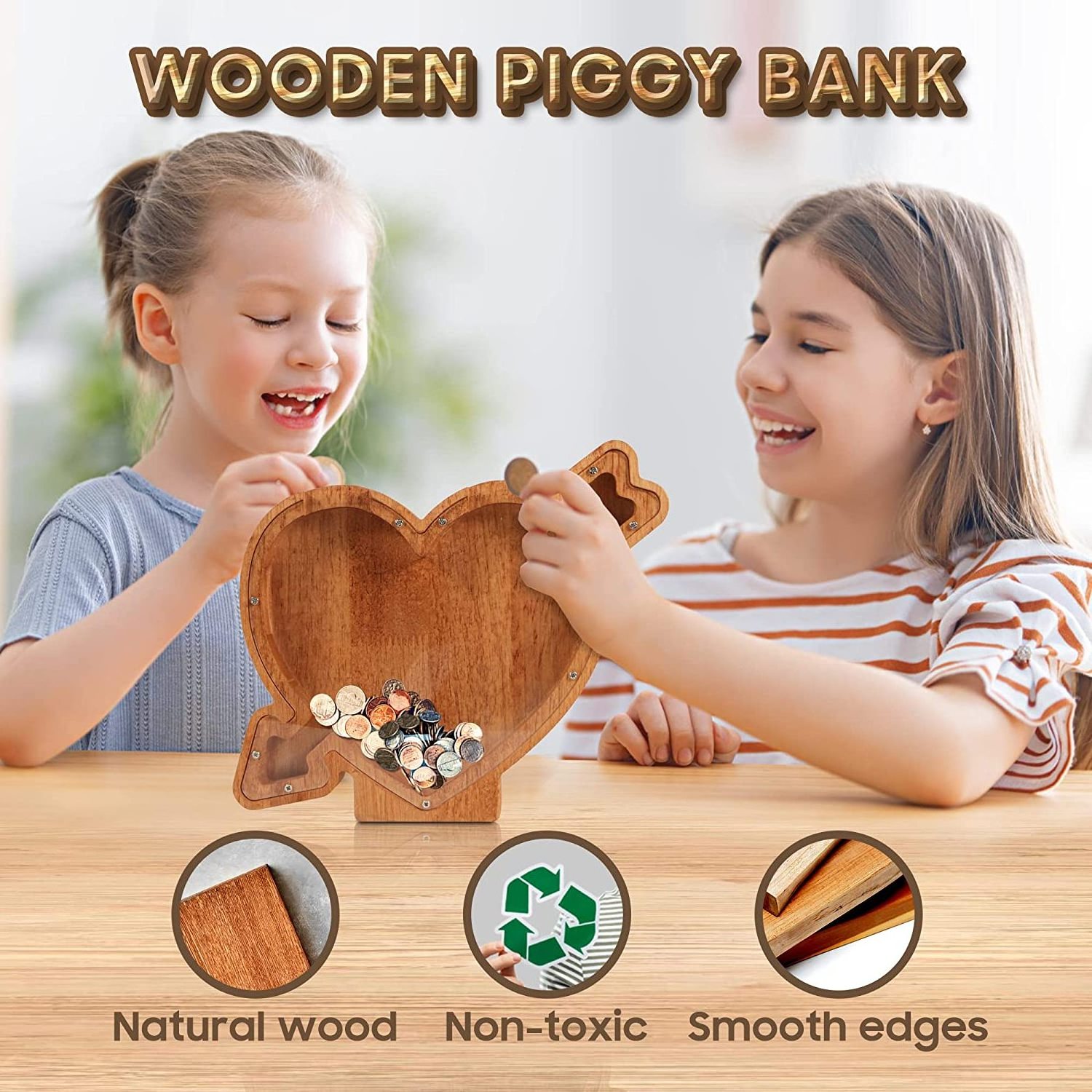 Custom Animal Shape Bamboo Wood Piggy Bank Coin Box for Birthdays Christmas Gifts