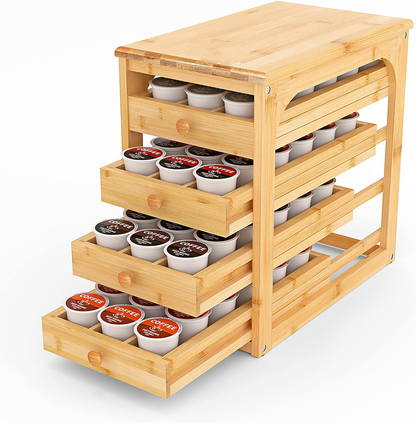 Bamboo Coffee Holder Coffee Station Pods Organizer Accessories Counter Top Coffee Pod Holder Rack Storage Organizer