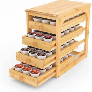 Bamboo Coffee Holder Coffee Station Pods Organizer Accessories Counter Top Coffee Pod Holder Rack Storage Organizer