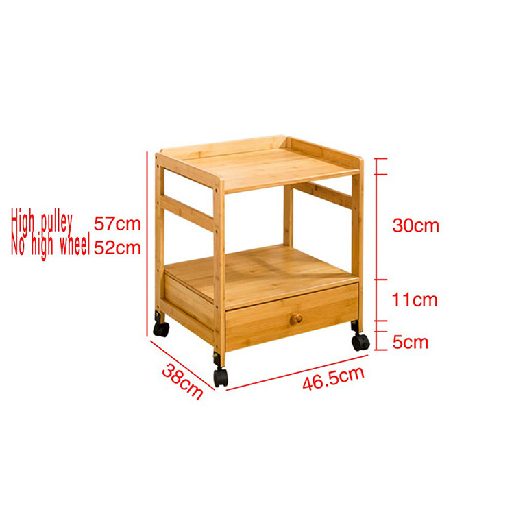 Modern And Simple Bamboo Nightstand With 2 Storage Drawer And Wheels For Living Room Or Bedroom