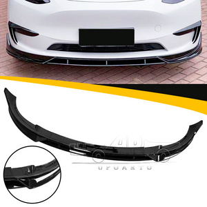 Haosheng Car Accessories Manufactory ABS Carbon Fiber Custom Front Spoiler Lip Kit Front Bumper Splitter For Tesla Model Y 2019+