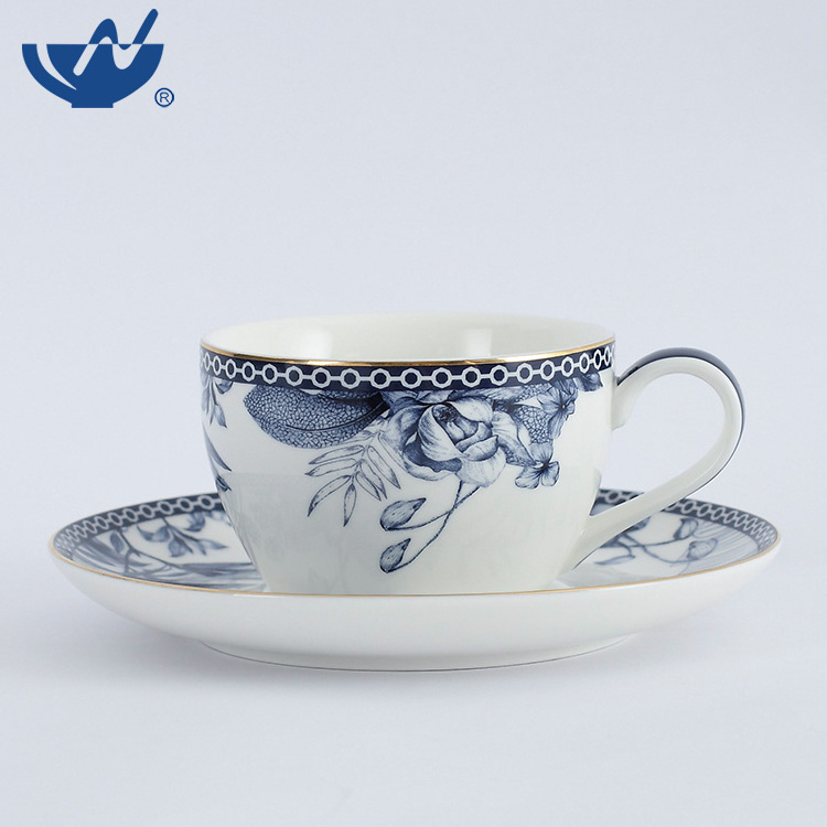 Hotel Restaurant Fine Bone China Printed Tea Cup And Saucer Set Coffee Cup And Saucer Set