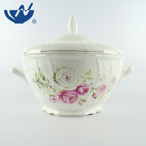 High Quality Grade High Temperature Resistance Flowers White New Bone Ceramic Soup Pot