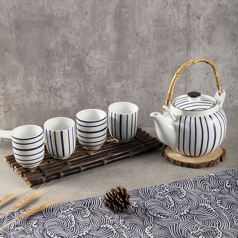 High Quality Porcelain Teapot Blue And White Ceramic Tea Pot Set For Hotel