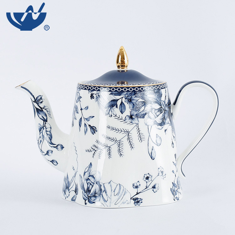 Wholesale Ceramic Tea Pot Plant Painting Bone China Blue And White Water Kettle & Tea Pots