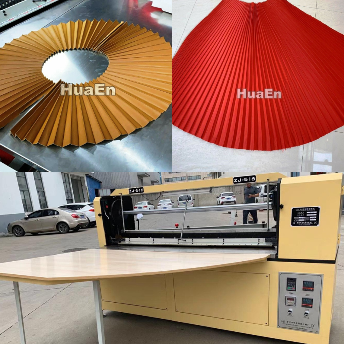 Real Manufacturer HuaEn Pleating ZJ-516 cloth apparel garment textile fabric sunray skirt dress pleating machine