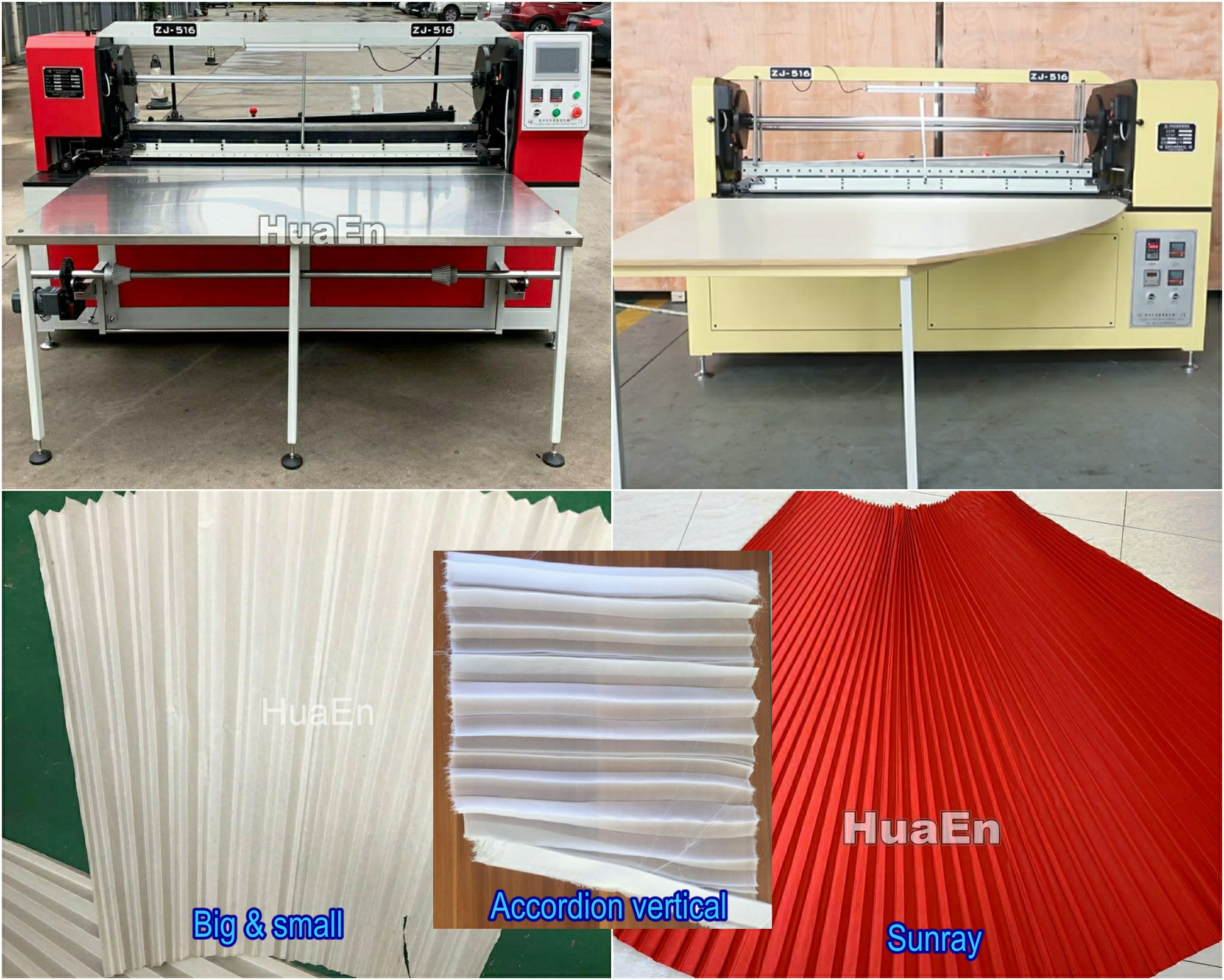 Manufacturer HuaEn ZJ-516 1200mm 1600mm 1800mm custom made sunray pleating accordion pleating blind curtain pleating machine