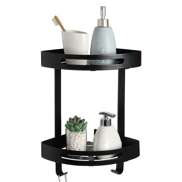 304 Stainless Steel Matte Black 2-tier Rustproof Bathroom Corner Shower Shelf Triangle Shower Rack Caddy Storage Organizer