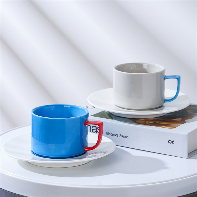 New design modern cafe home used bright color nordic style tea cups and saucers espresso coffee cup porcelain