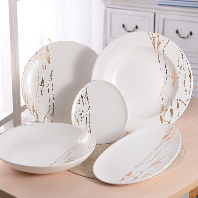 Hot selling tableware fancy marble dinner plates porcelain dinner set