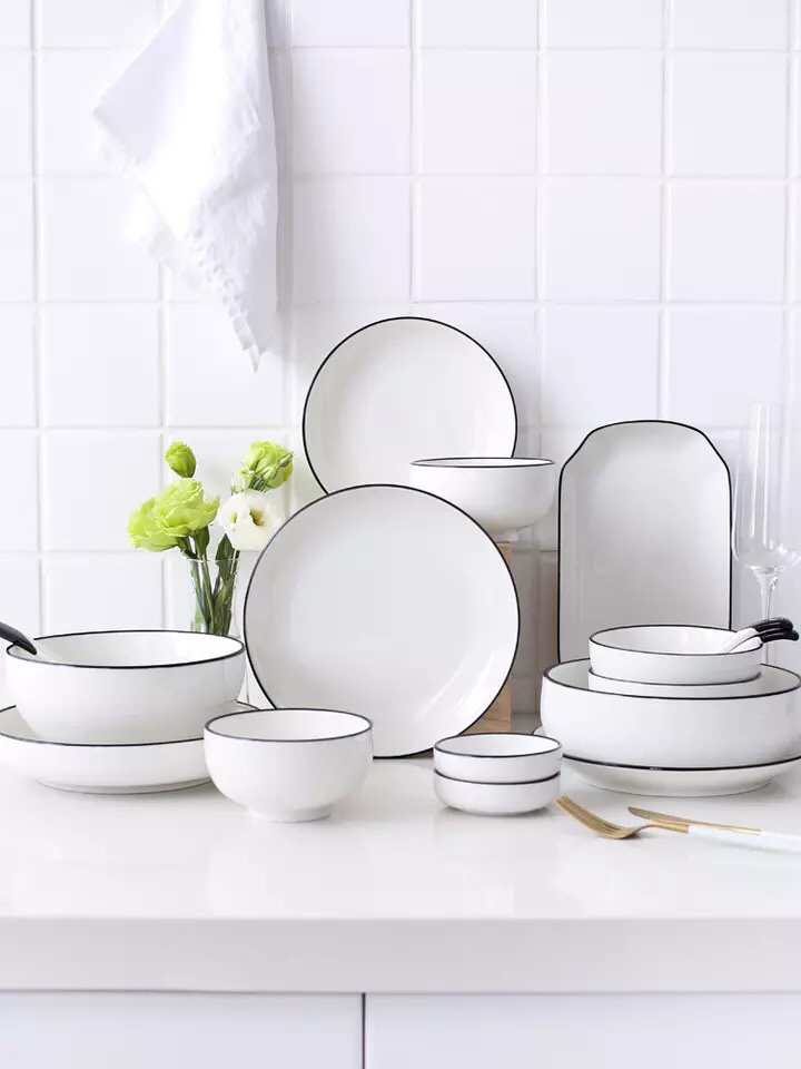 Custom made home goods crockery graceful white glazed ceramic 16 piece dinnerware set