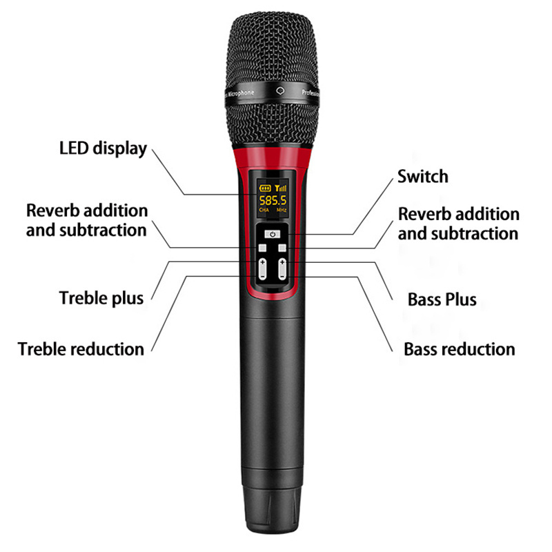 Factory cheap karaoke UHF wireless microphone on profesional audio microphone, Mini karaoke UHF wireless USB handheld microphone