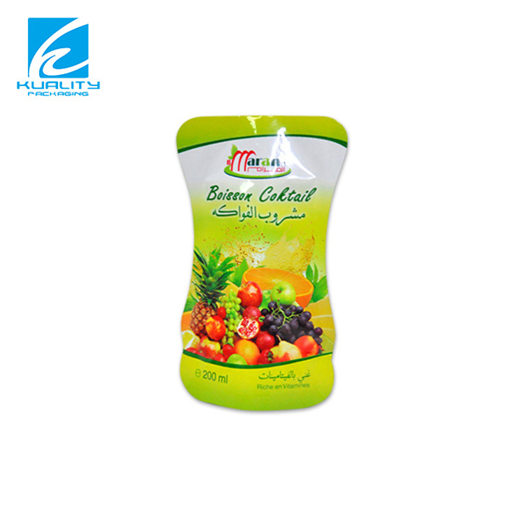 Custom printed plastic heat seal laminated juice bottle shaped pouch