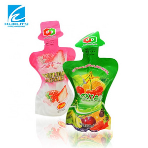 Custom printed plastic heat seal laminated juice bottle shaped pouch