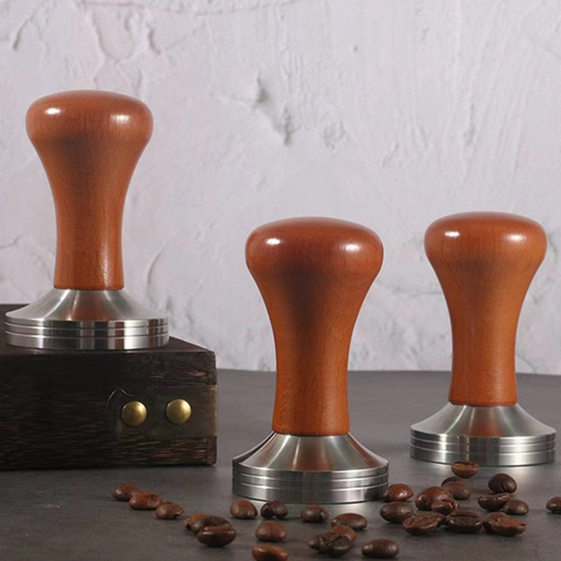 FTS 304 stainless steel wooden espresso 57mm  manual coffee tamper