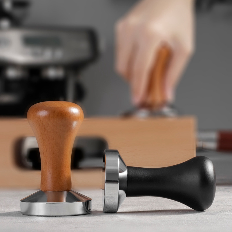 FTS 304 stainless steel wooden espresso 57mm  manual coffee tamper