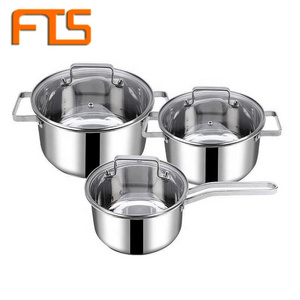 FTS cooking pot restaurant kitchen wares korean utensils wholesale commercial non stick 3 set stainless steel cookware sets