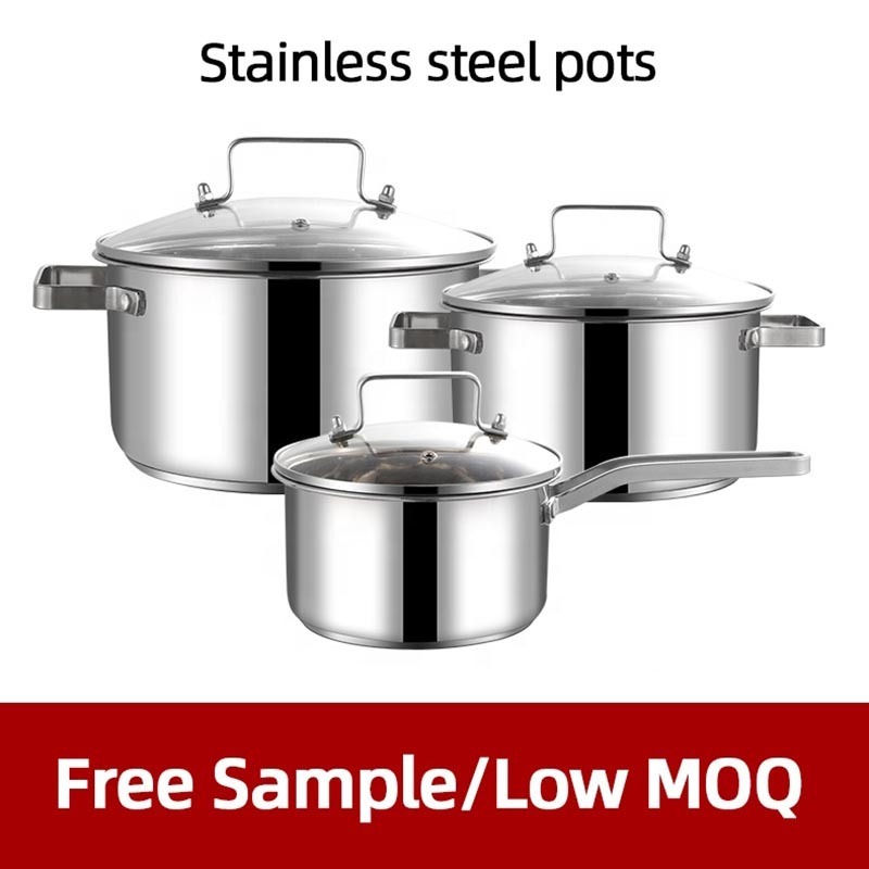 FTS cooking pot restaurant kitchen wares korean utensils wholesale commercial non stick 3 set stainless steel cookware sets