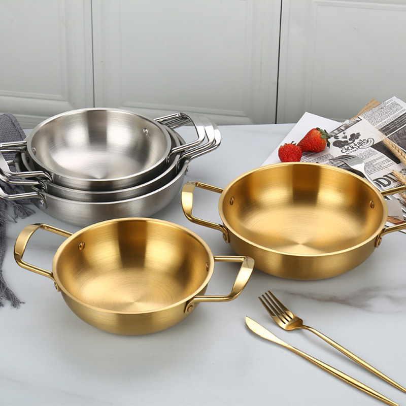 FTS cooking pot kitchen wholesale seafood gold korean stainless steel cooker with handle noodles soup Paella Pan