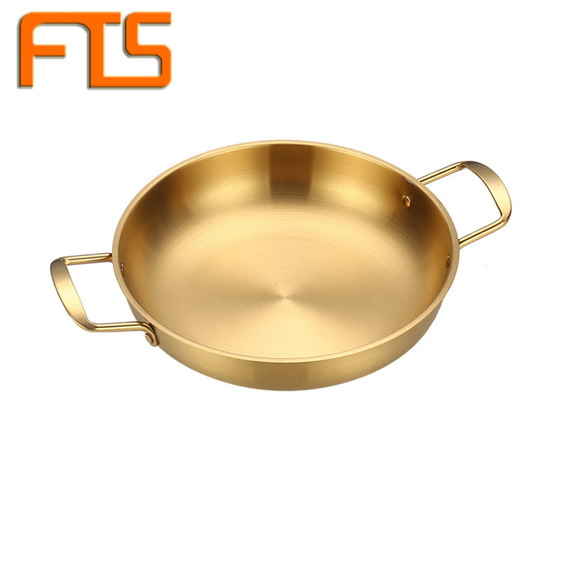 FTS cooking pot kitchen wholesale seafood gold korean stainless steel cooker with handle noodles soup Paella Pan