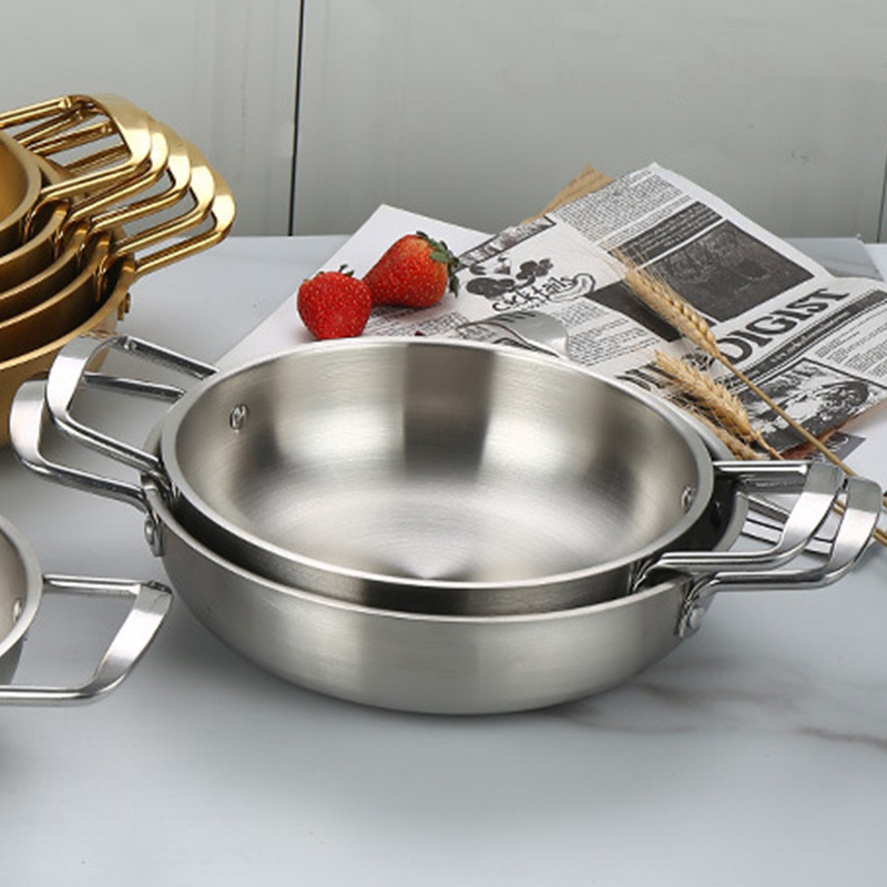 FTS cooking pot kitchen wholesale seafood gold korean stainless steel cooker with handle noodles soup Paella Pan