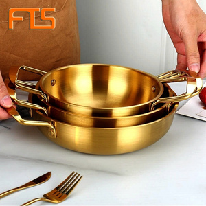 FTS cooking pot kitchen wholesale seafood gold korean stainless steel cooker with handle noodles soup Paella Pan