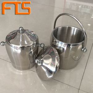 FTS ice bucket with lid maker cold tub custom silver round metal stainless steel insulated bar ice bucket