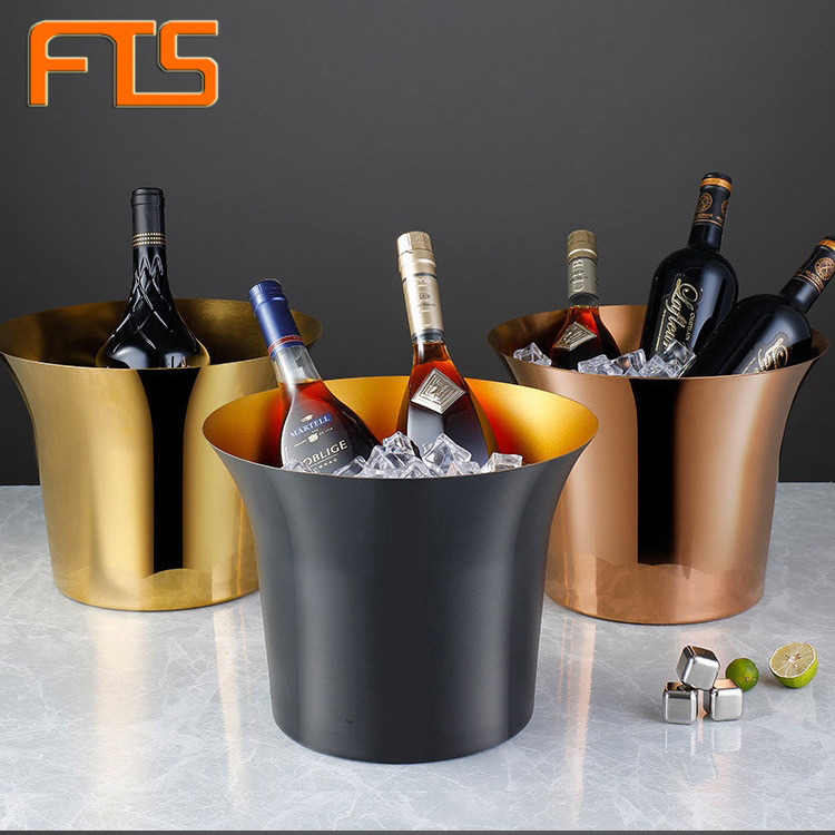 FTS champagne bucket luxury 10l custom size hotel party gold beer bar black nightclub stainless steel ice bucket