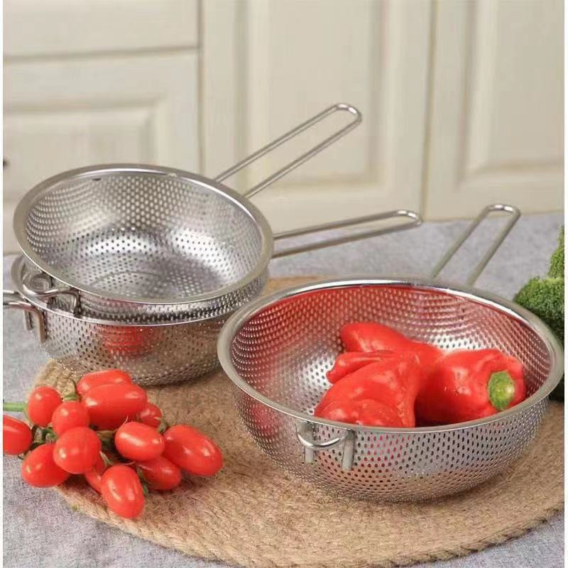 FTS  stainless steel food strainer strainer skimmer for kitchen handles colander metal strainer with handles