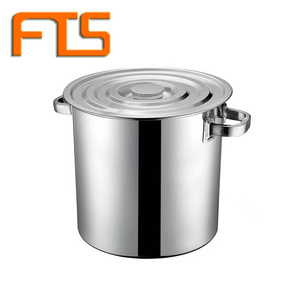 FTS Stainless Steel Oil Barrel Water Rice Food Grade Canteen Soup Storage Liquid Buckets With Lids Metal Bucket