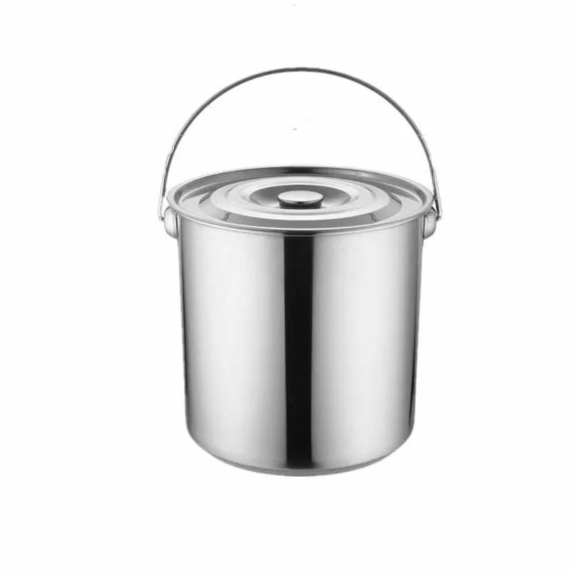 FTS Stainless Steel Oil Barrel Water Rice Food Grade Canteen Soup Storage Liquid Buckets With Lids Metal Bucket