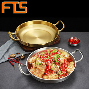 FTS Seadfood Paella Pans golden cooking non stick stainless steel double ear korean handle pot frying pan