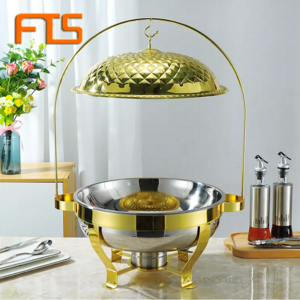 Fts Gold-Chafing-Dish Golden Buffet Dishes Rose Gold Food Warmer Copper Round Set Chafing Dish